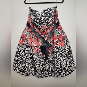 Strapless floral animal print cocktail dress
